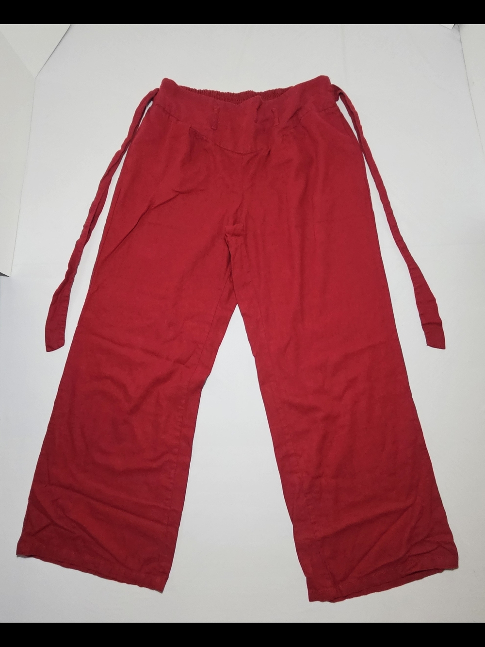 Womens 14/16W Red Linen Blend • Wide Leg Pants & Elastic Waist